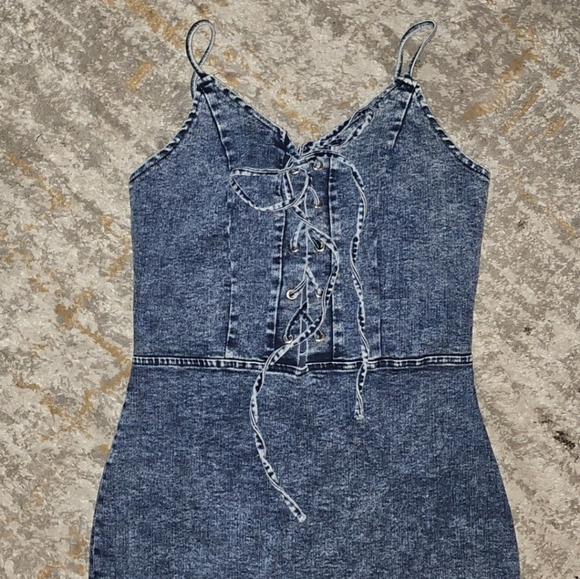 Denim Lace-Up Dress - Picture 2 of 5